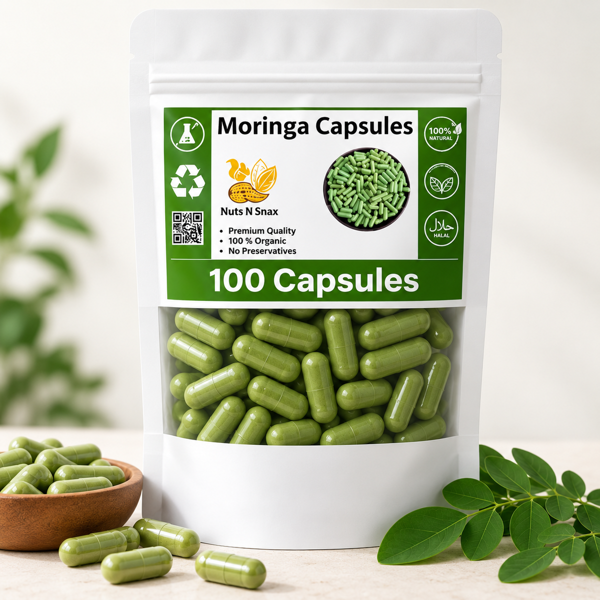 Organic Moringa Capsules – 100 Capsules for Daily Wellness