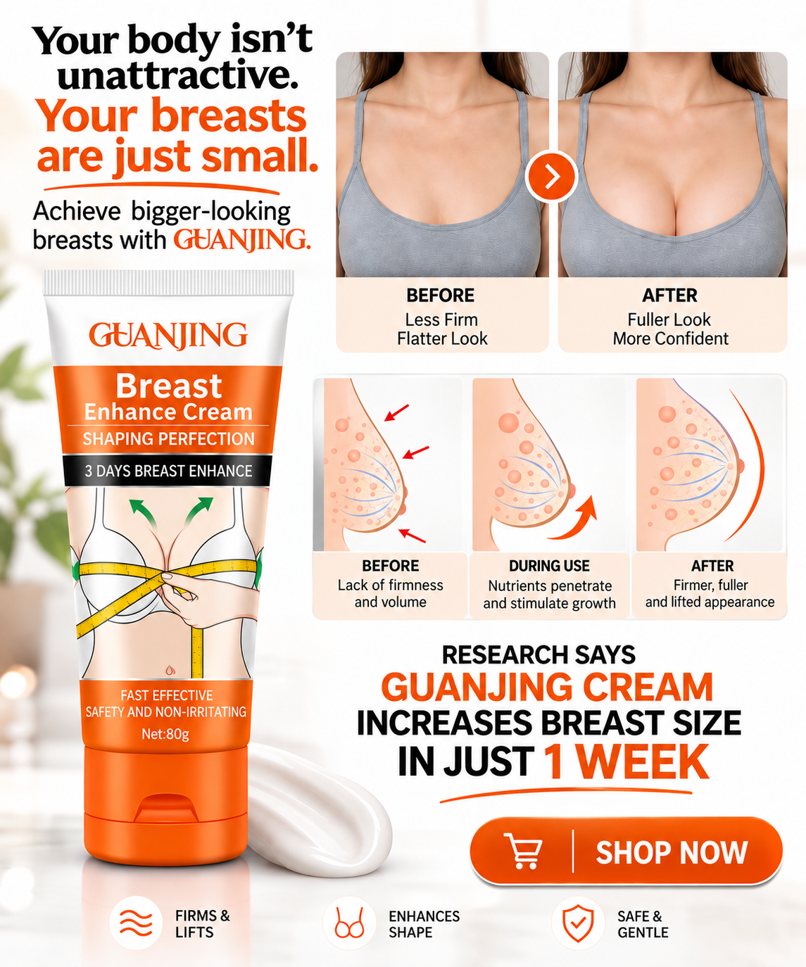 Guanjing Korean Breast Size Inrease Cream - 1 Week Action